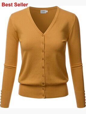 V-Neck Long Sleeve Button Down Sweater Cardigan Soft Knit